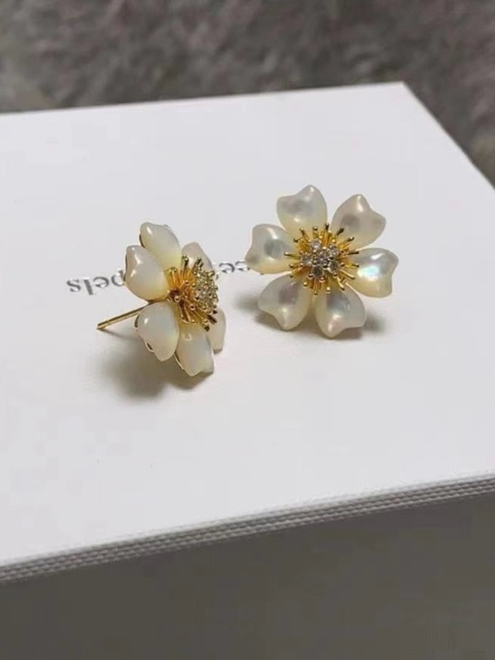 Mother of Pearl Cubic Zirconia Flower Earrings